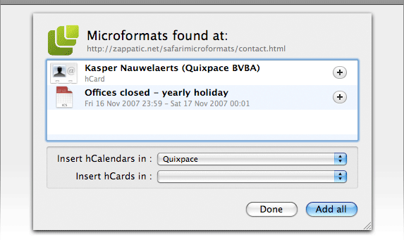 Safari Microformats Plugin (ʾͼ)