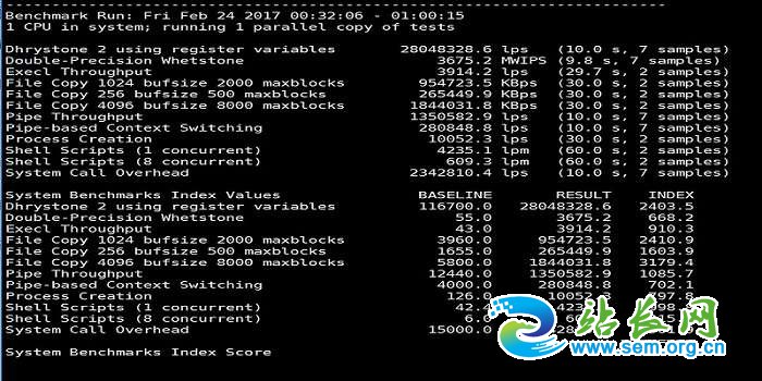 Unixbench跑分测试示意图