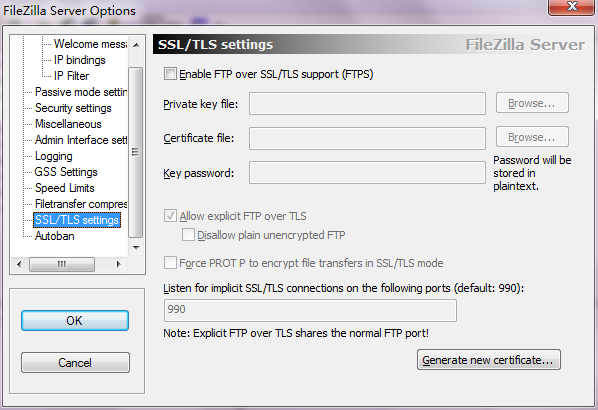 FileZilla Serverssl/tls